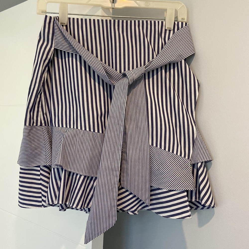 Aqua Blue and White Stripped Mini Skirt